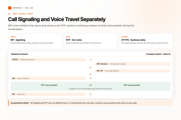 Separate flows for SIP signaling RTP voice and HTTPS business data