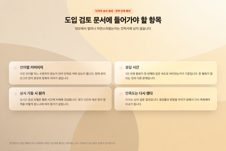 다국어 상시 응대 도입 검토 문서에 들어가야 할 항목